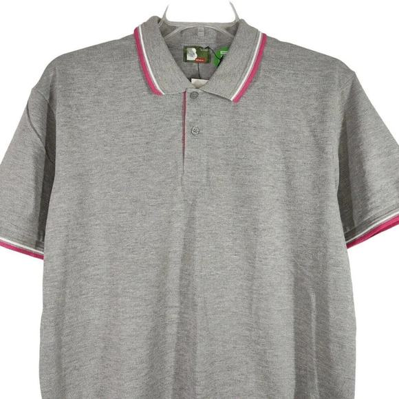 Bench Semi-Fitted Polo Shirt Men Size XL Grey Pink Trim Short Sleeve NEW - Picture 1 of 8